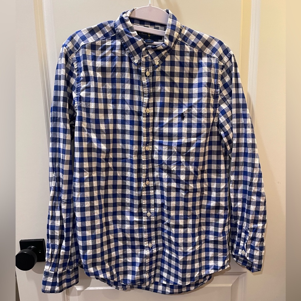 Ralph Lauren Blue and White Plaid Shirt boys size 18-20